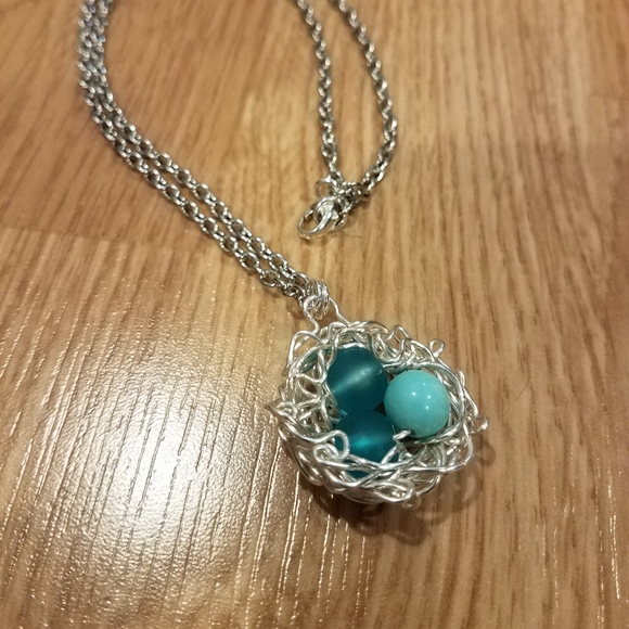 Hand Crafted Jewelry - Bird's Nest Silver Wire Stainless Steel Necklace